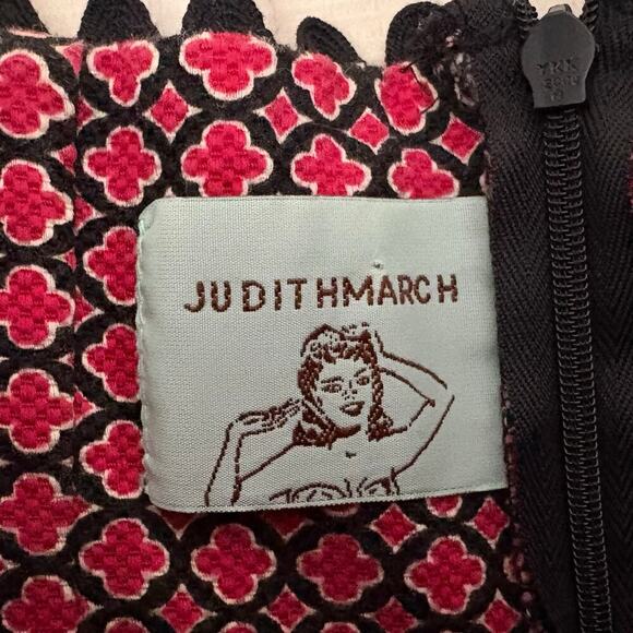 Judith March Red Black Print Strapless Mini Dress Sz Small Made in USA Pockets - Picture 5 of 6